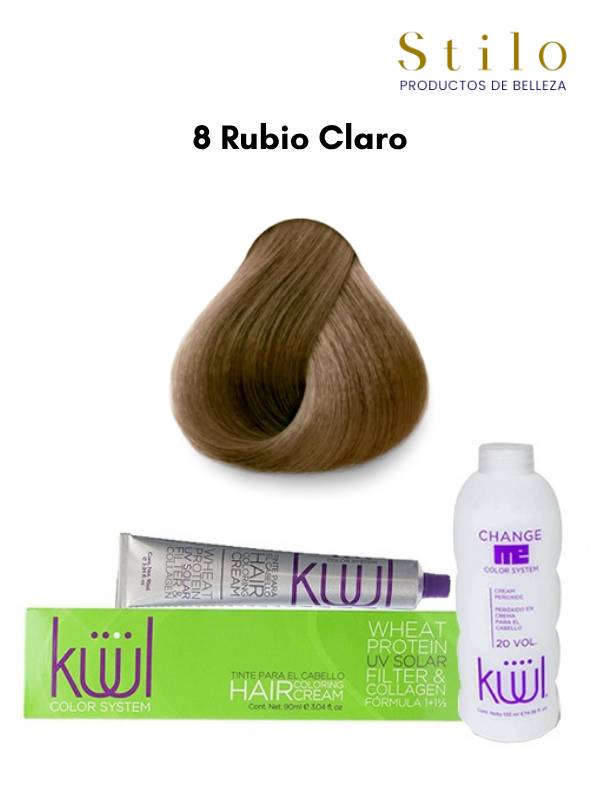 TINTE KUUL 8 RUBIO CLARO 90 G CON PEROX. 135 ML
