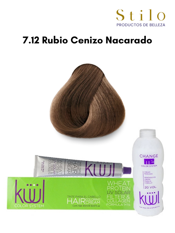 TINTE KUUL 7.12 RUBIO CENIZO NACARADO 90 G CON PEROX. 135 ML