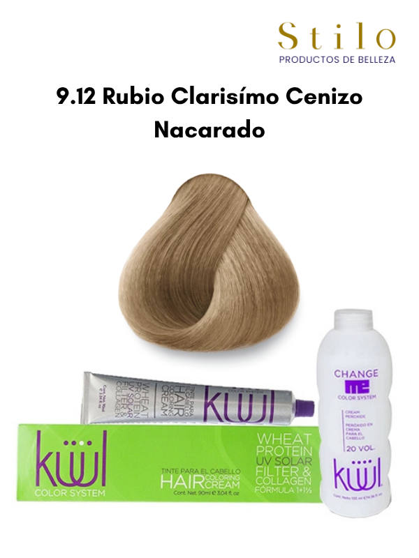 TINTE KUUL 9.12 RUBIO CLARISIMO CENIZO NACARADO 90 G CON PEROX. 135 ML
