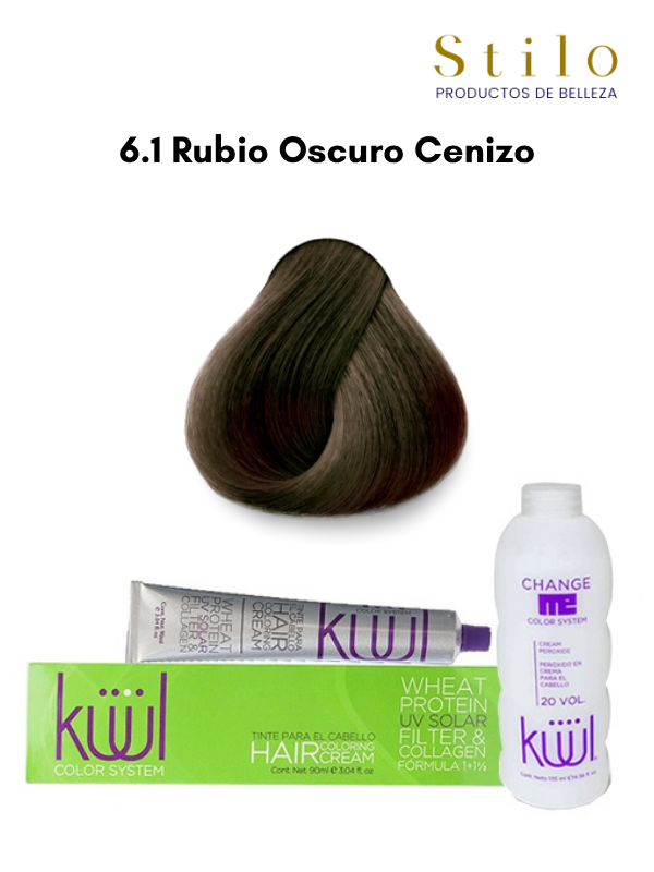 TINTE KUUL 6.1 RUBIO OSCURO CENIZO 90 G CON PEROX. 135 ML