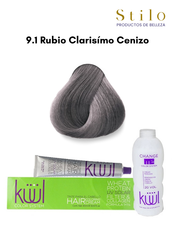 TINTE KUUL 9.1 RUBIO CLARISIMO CENIZO 90 G CON PEROX. 135 ML