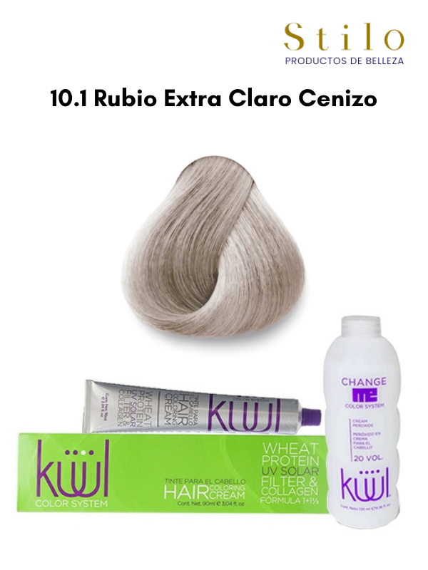 TINTE KUUL 10.1 RUBIO EXTRA CLARO CENIZO 90 G CON PEROX. 135 ML