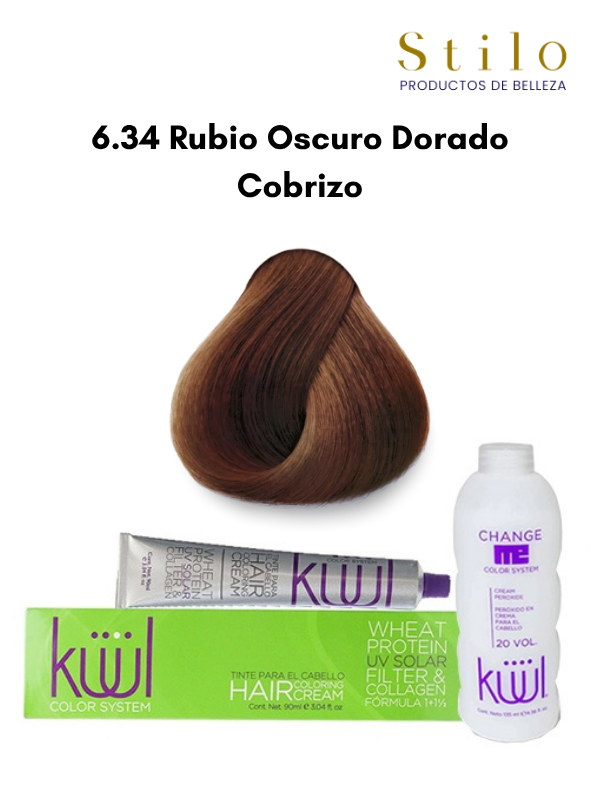 TINTE KUUL 6.34 RUBIO OSCURO DORADO COBRIZO 90 G CON PEROX. 135 ML