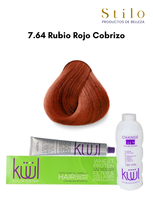 TINTE KUUL 7.64 RUBIO ROJO COBRIZO 90 G CON PEROX. 135 ML