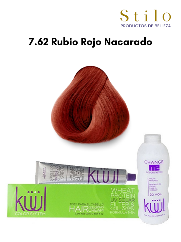 TINTE KUUL 7.62 RUBIO ROJO NACARADO 90 G CON PEROX. 135 ML