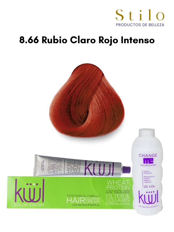 TINTE KUUL 8.66 RUBIO CLARO ROJO INTENSO 90 G CON PEROX. 135 ML