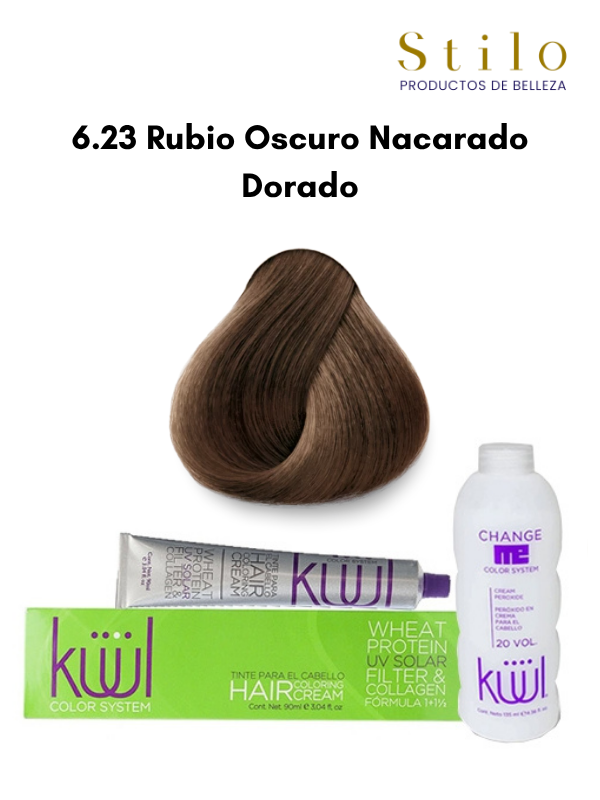 TINTE KUUL 6.23 RUBIO OSCURO NACARADO DORADO 90 G CON PEROX. 135 ML