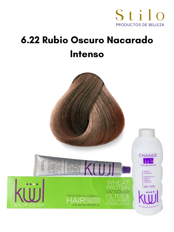 TINTE KUUL 6.22 RUBIO OSCURO NACARADO INTENSO 90 G CON PEROX. 135 ML