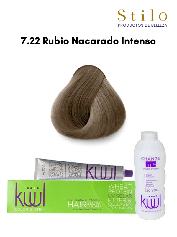 TINTE KUUL 7.22 RUBIO NACARADO INTENSO 90 G CON PEROX. 135 ML