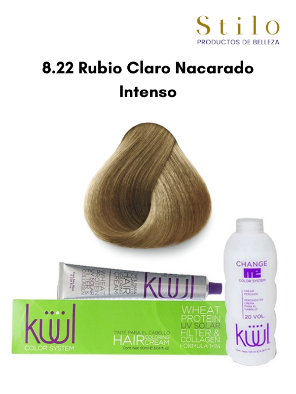 TINTE KUUL 8.22 RUBIO CLARO NACARADO INTENSO 90 G CON PEROX. 135 ML