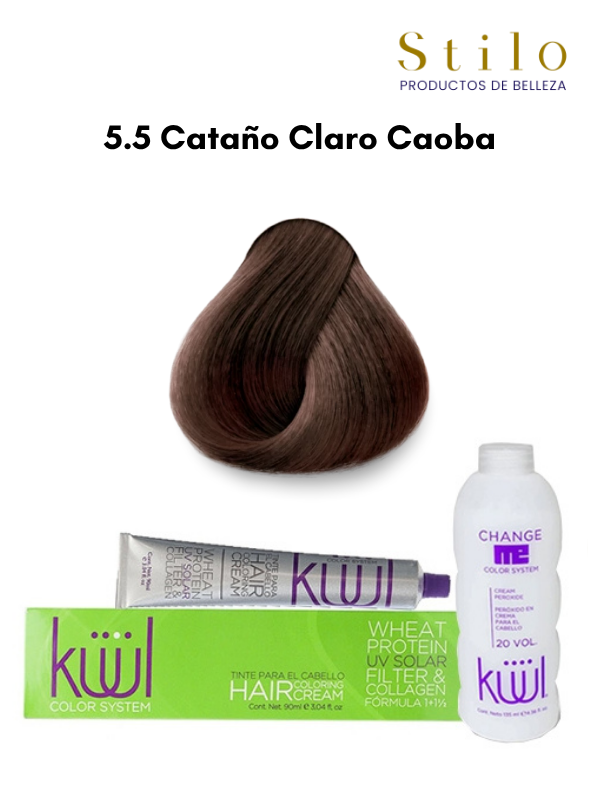TINTE KUUL 5.5 CASTANO CLARO CAOBA 90 G CON PEROX. 135 ML