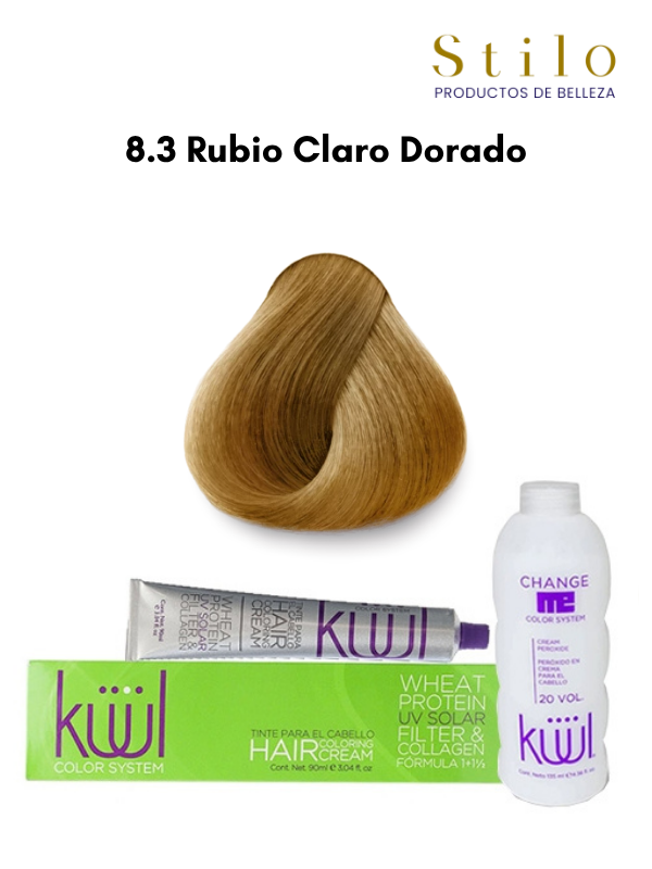 TINTE KUUL 8.3 RUBIO CLARO DORADO 90 G CON PEROX. 135 ML