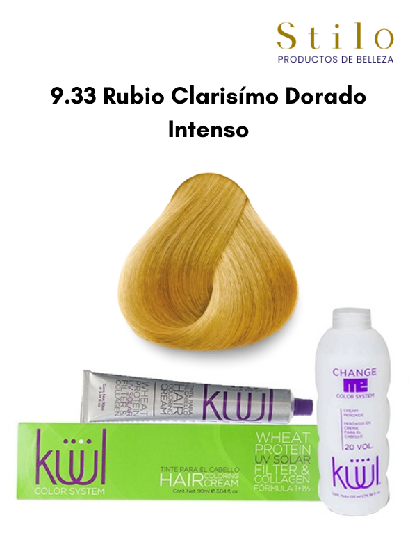 TINTE KUUL 9.33 RUBIO CLARISIMO DORADO INTENSO 90 G CON PEROX. 135 ML