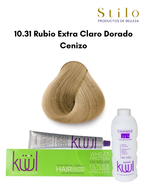 TINTE KUUL 10.31 RUBIO EXTRA CLARO DORADO CENIZO 90 G CON PEROX. 135 ML