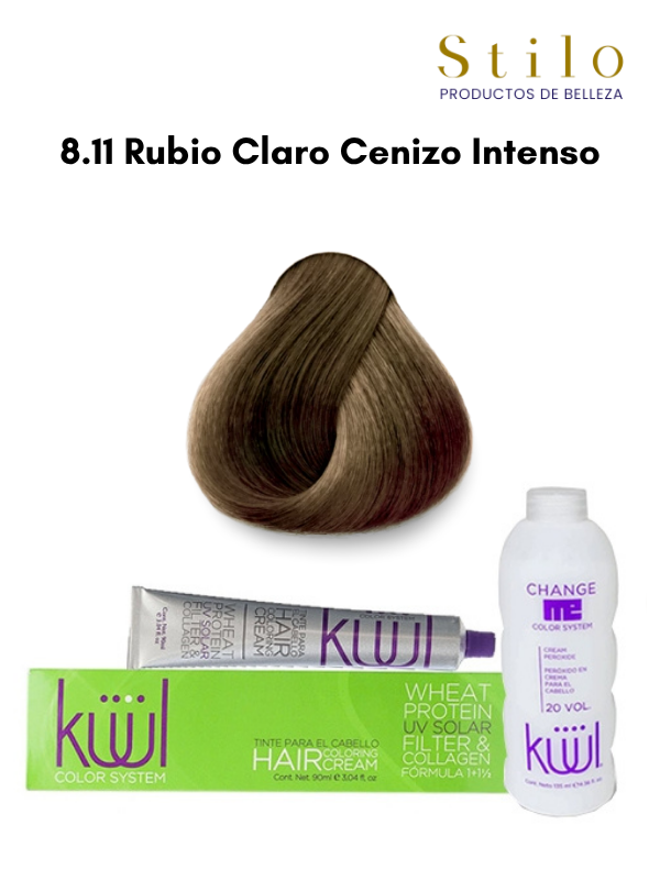 TINTE KUUL 8.11 RUBIO CLARO CENIZO INTENSO 90 G CON PEROX. 135 ML