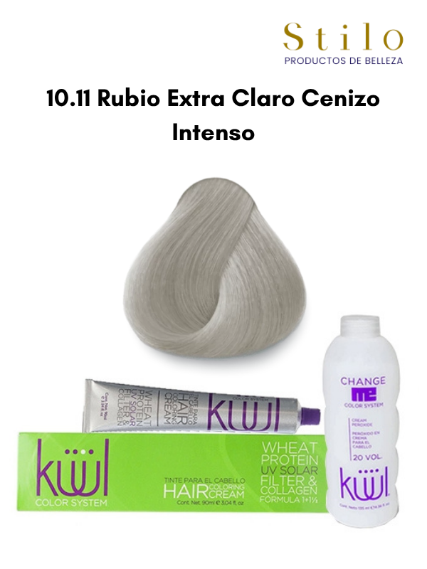 TINTE KUUL 10.11 RUBIO EXTRA CLARO CENIZO INTENSO 90 G CON PEROX. 135 ML