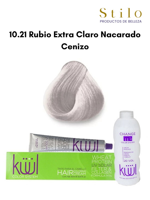 TINTE KUUL 10.21 RUBIO EXTRA CLARO NACARADO CENIZO 90 G CON PEROX. 135 ML