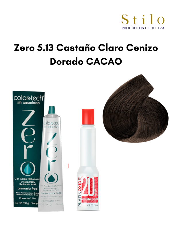 Tinte C. Tech Zero 5.13 Castaño Claro Cenizo Dorado CACAO 90 g con perox. 135 ml