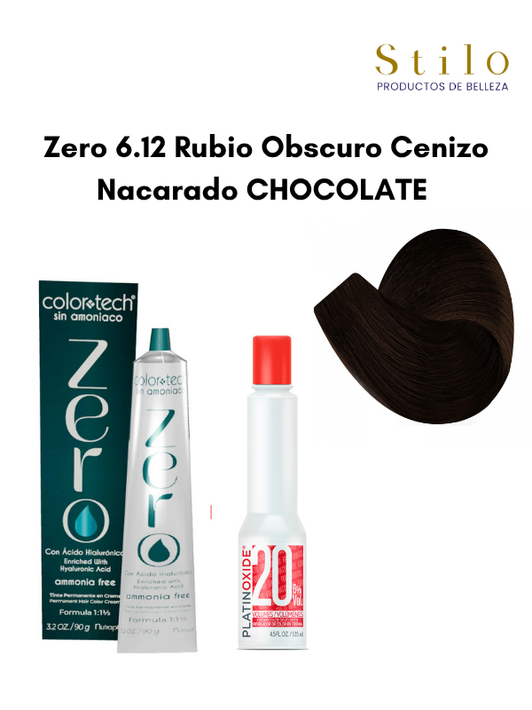 Tinte C. Tech Zero 6.12 Rubio Obscuro Cenizo Nacarado CHOCOLATE 90 g con perox. 135 ml