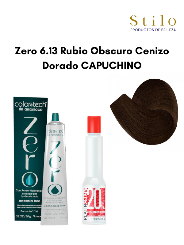 Tinte C. Tech Zero 6.13 Rubio Obscuro Cenizo Dorado CAPUCHINO 90 g con perox. 135 ml