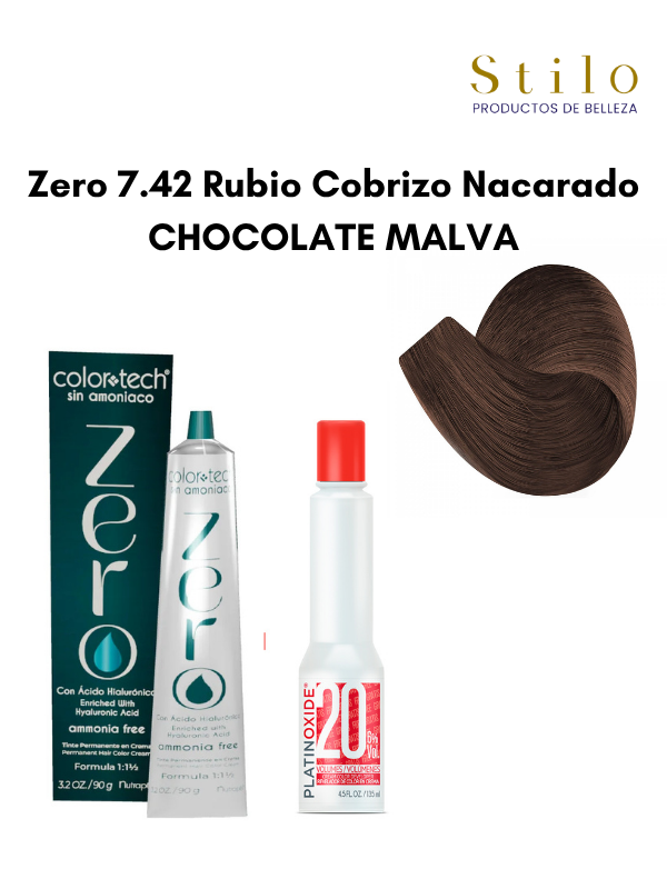 Tinte C. Tech Zero 7.42 Rubio Cobrizo Nacarado CHOCOLATE MALVA !NUEVO! 90 g con perox. 135 ml