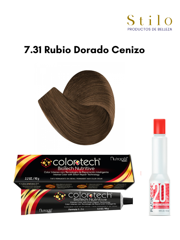 Tinte C. Tech 7.31 Rubio Dorado Cenizo 90 g con perox. 135 ml
