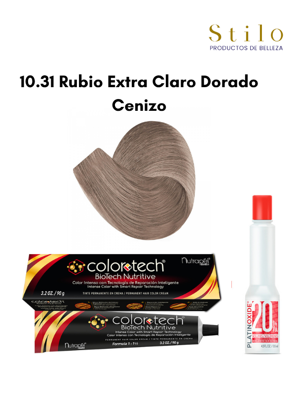 Tinte C. Tech 10.31 Rubio Extra Claro Dorado Cenizo 90 g con perox. 135 ml