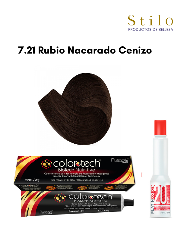 Tinte C. Tech 7.21 Rubio Nacarado Cenizo  90 g con perox. 135 ml