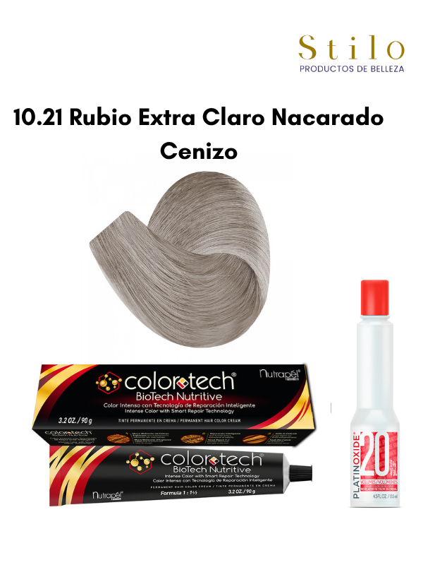Tinte C. Tech 10.21 Rubio Extra Claro Nacarado Cenizo 90 g con perox. 135 ml