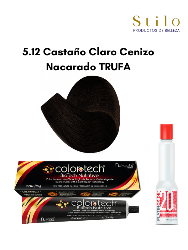 Tinte C. Tech 5.12 Castaño Claro Cenizo Nacarado TRUFA 90 g con perox. 135 ml
