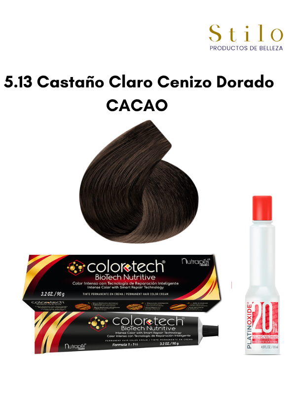 Tinte C. Tech 5.13 Castaño Claro Cenizo Dorado CACAO 90 g con perox. 135 ml