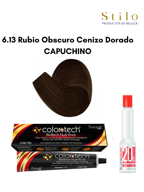 Tinte C. Tech 6.13 Rubio Obscuro Cenizo Dorado CAPUCHINO 90 g con perox. 135 ml