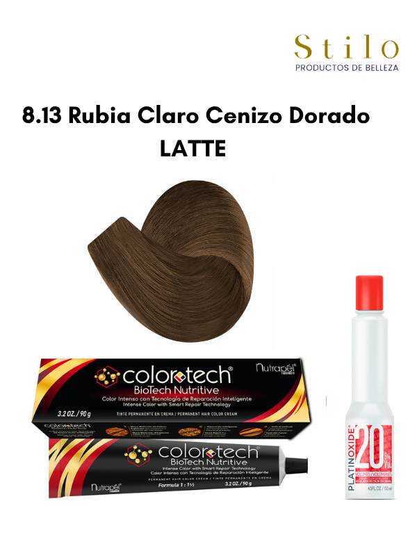 Tinte C. Tech 8.13 Rubia Claro Cenizo Dorado LATTE 90 g con perox. 135 ml