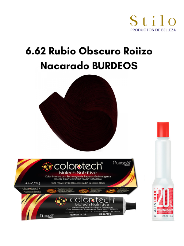 Tinte C. Tech 6.62 Rubio Obscuro Rojizo Nacarado BURDEOS 90 g con perox. 135 ml