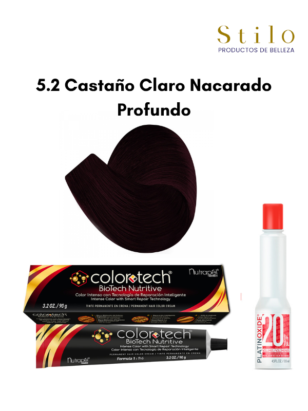 Tinte C. Tech 5.2 Castaño Claro Nacarado Profundo 90 g con perox. 135 ml