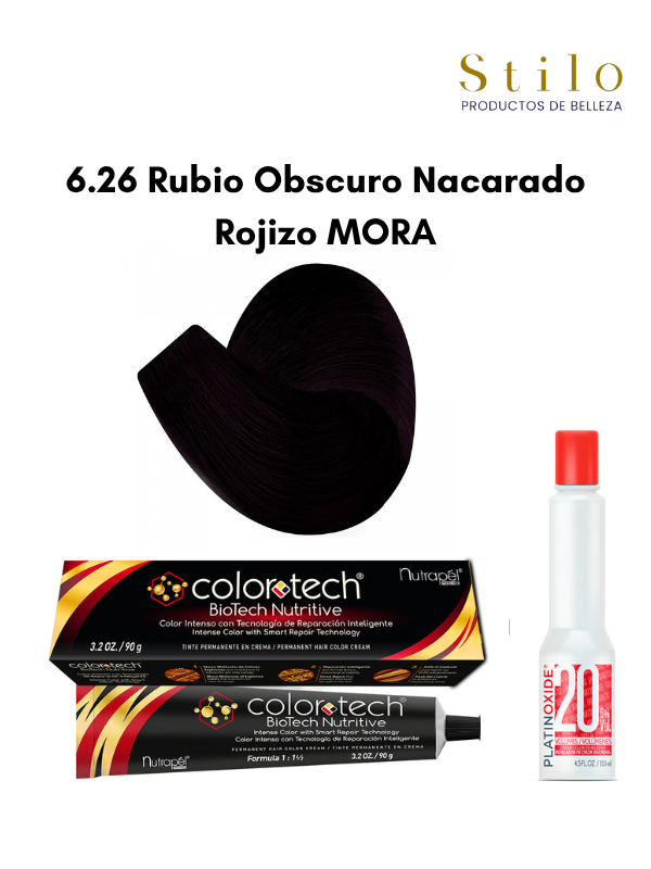 Tinte C. Tech 6.26 Rubio Obscuro Nacarado Rojizo MORA 90 g con perox. 135 ml