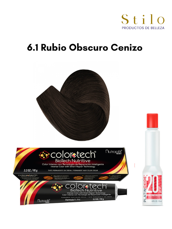 Tinte C. Tech 6.1 Rubio Obscuro Cenizo 90 g con perox. 135 ml