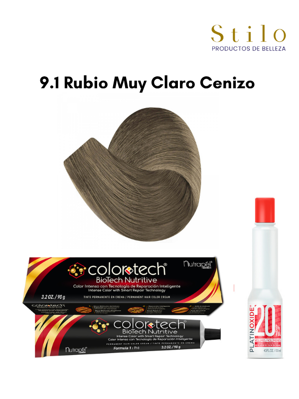 Tinte C. Tech 9.1 Rubio Muy Claro Cenizo 90 g con perox. 135 ml