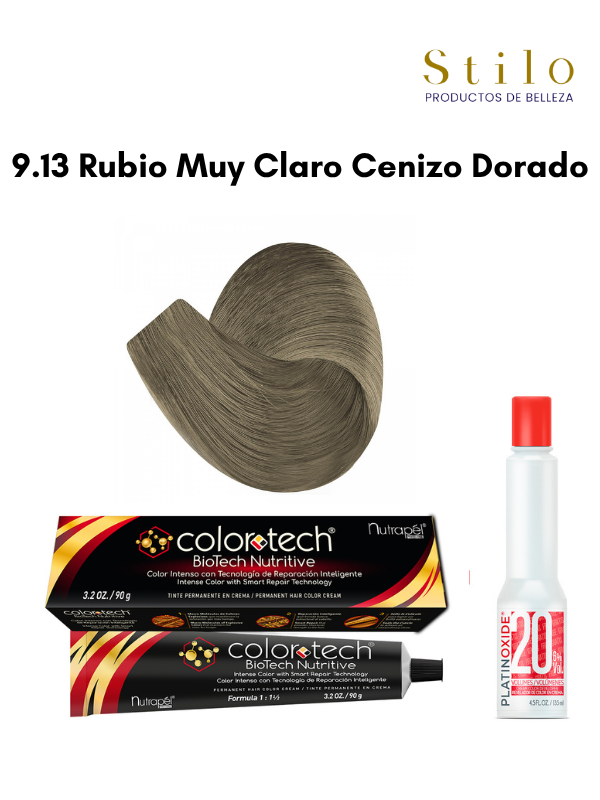 Tinte C. Tech 9.13 Rubio Muy Claro Cenizo Dorado 90 g con perox. 135 ml