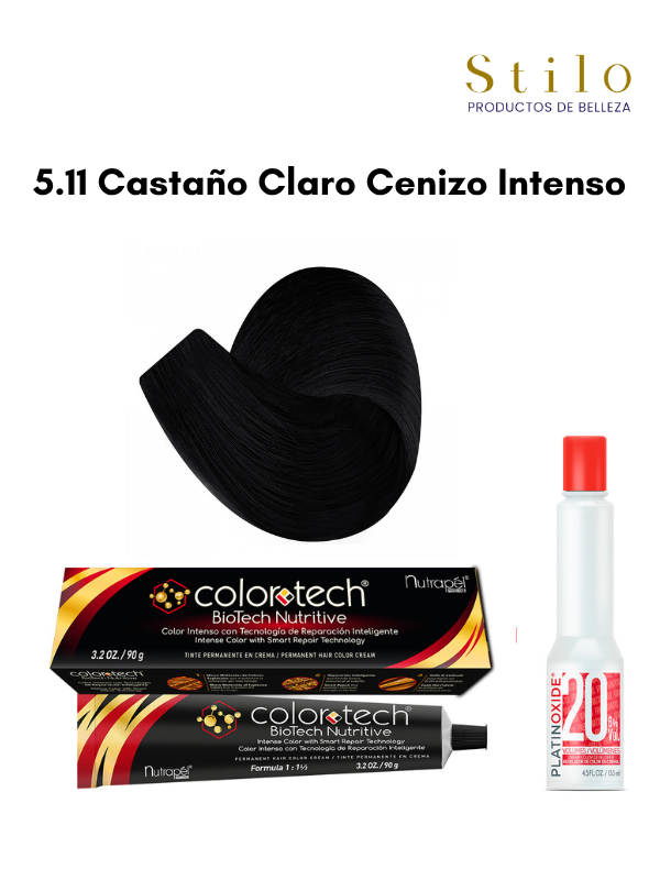 Tinte C. Tech 5.11 Castaño Claro Cenizo Intenso 90 g con perox. 135 ml