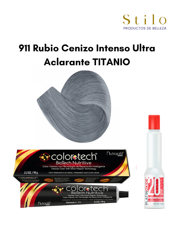 Tinte C. Tech 911 Rubio Cenizo Intenso Ultra Aclarante TITANIO 90 g con perox. 135 ml